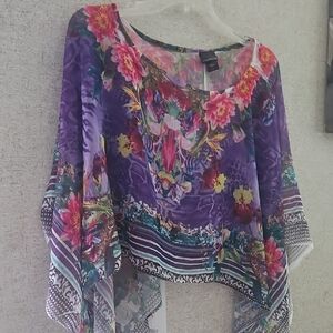 Covington Purple Floral Sheer Top with Pink and Yellow Accents